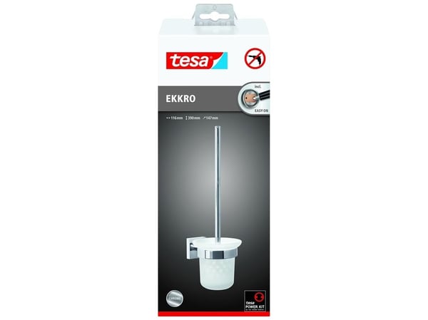 TESA 40233, Toalettbørste og holder, Kromfarget, Hvit, Metall, Metall, 116 mm, 390 mm
