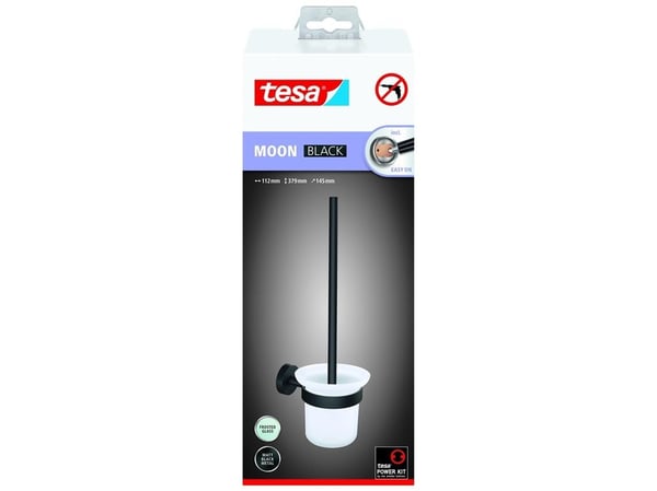 TESA MOON BLACK, Toalettbørste og holder, Sort, Hvit, Glass, Metall, 112 mm, 145 mm