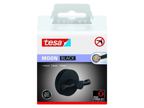 TESA MOON BLACK, Innendørs, Håndklekrok, Sort, Metall, Rund, 65 mm
