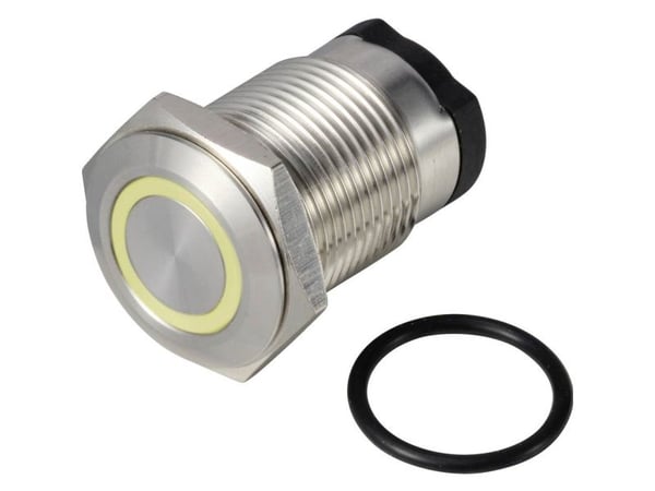 TRU COMPONENTS ONPOW6316F-10E/Q/Y/12V/S Painonappi 36 V DC/AC 2 A 1 x Off/(On) IP65 Painonappi Keltainen 1 kpl 1 kpl