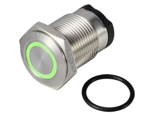 TRU COMPONENTS ONPOW6316F-10E/Q/G/12V/S Painike 36 V DC/AC 2 A 1 x Off/(On) IP65 Painike Vihreä 1 kpl 1 kpl