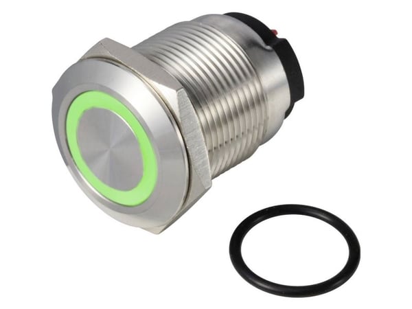 TRU COMPONENTS ONPOW6319F-10ZE/Q/G/12V/S Painike 36 V DC/AC 2 A 1 x Pois päältä/(Päälle) IP65 Klikkaava vihreä 1 kpl