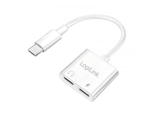 LogiLink USB-C Audio adapter, USB-C/M to 2x USB-C/F, 60W PD, white