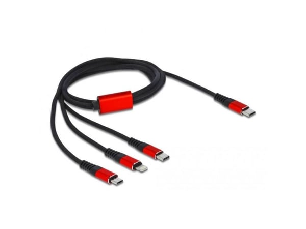DeLOCK 86711, 1 m, USB C, USB C/Micro-USB B/Lightning, USB 2.0, Musta, Punainen
