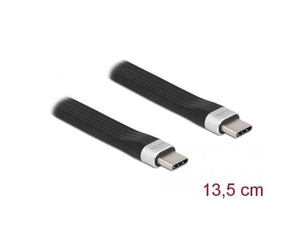 Delock - USB-kabel - USB-C (hann) til USB-C (hann) - USB 3.2 Gen 2 - 3 A - 13.5 cm - flat - svart