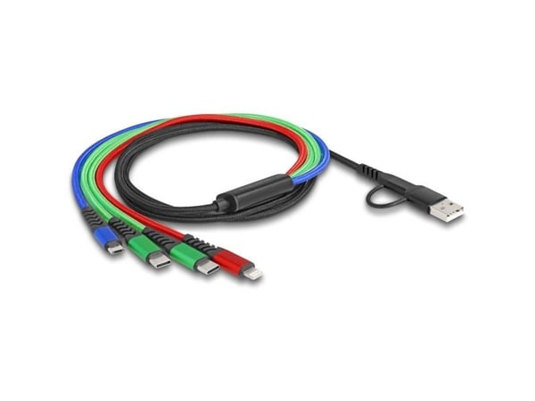 Delock - Kun lade-kabel - USB, 24 pin USB-C hann til Micro-USB type B, Lightning, 24 pin USB-C hann - 1.2 m - svart, blå, rød, grønn