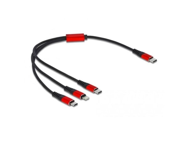 DeLOCK 86710, 0,3 m, USB C, USB C/Micro-USB B/Lightning, USB 2.0, Musta, Punainen