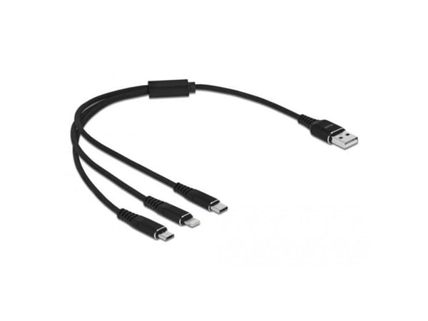 DeLOCK 87152, 0,3 m, USB A, USB C/Micro-USB B/Lightning, USB 2.0, Musta