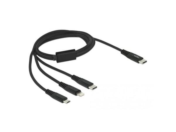 DeLOCK 87149, 1 m, USB C, USB C/micro-USB B/Lightning, USB 2.0, Musta
