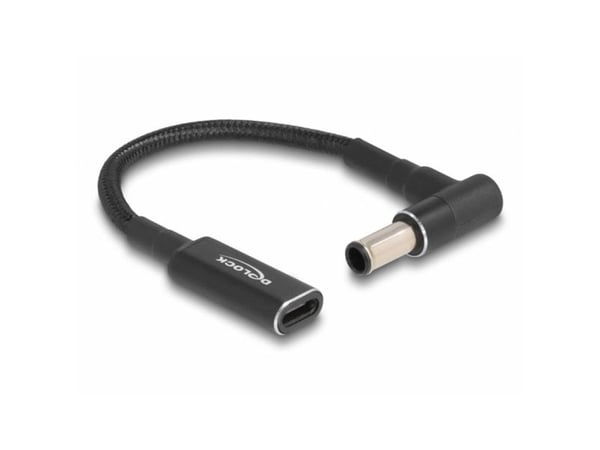 Delock - Strømadapter - 24 pin USB-C (hunn) til 6,0 x 4,3 mm DC-jakk (hann) vinklet - 19.5 V - 3 A - 15 cm - svart