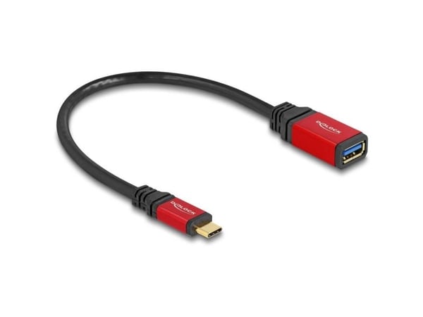 DeLOCK 60172, 0,15 m, USB C, USB A, USB 3.2 Gen 2 (3.1 Gen 2), 10 Gbit/s, musta, Punainen