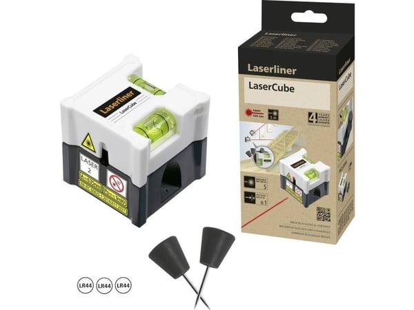 Laserliner LaserCube, 5 m, 1 mm/m, 635 nm (< 1 mW), Linjevater, Sort, Hvit, 4 timer