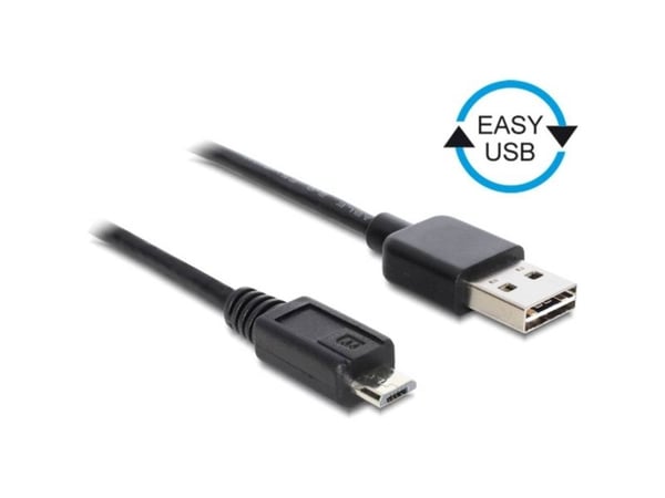 Delock Easy - USB-kabel - USB (hann) reversibel til Micro-USB type B (hann) - USB 2.0 - 50 cm - svart