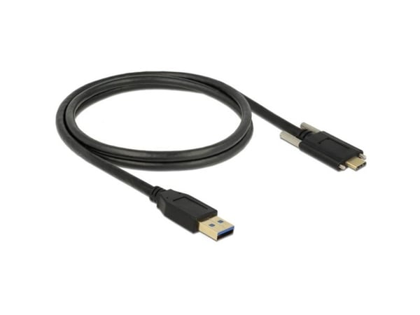 Delock - USB-kaapeli - USB Type A (han) til USB-C (han) - USB 3.1 Gen 2 - 3 A - 1 m - tommelskruer - sort