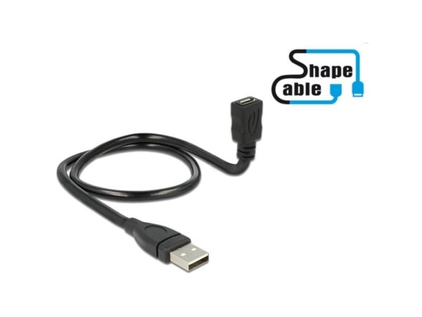 Delock ShapeCable - USB forlængerkabel - Micro-USB Type B (hun) til USB (han) - USB 2.0 - 50 cm - lajiteltu