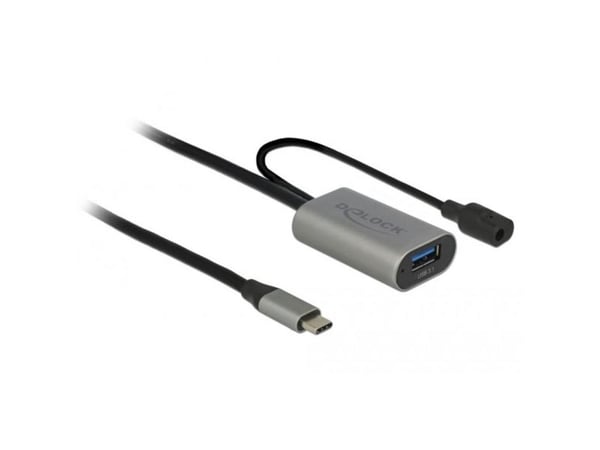 Delock - USB-jatkojohto - USB-C (uros) DC-liitäntään, USB Type A (naaras) - USB 3.1 Gen 1 - 5 m - harmaa, musta