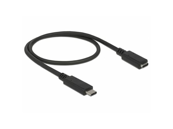 Delock - USB-forlengelseskabel - USB-C (hann) til USB-C (hunn) - USB 3.1 Gen 1 - 3 A - 50 cm - svart