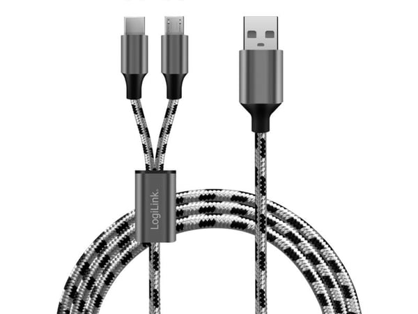 LogiLink CU0202, 1,2 m, USB A, USB C/Micro-USB A, USB 2.0, 0,48 Gbit/s, Grå