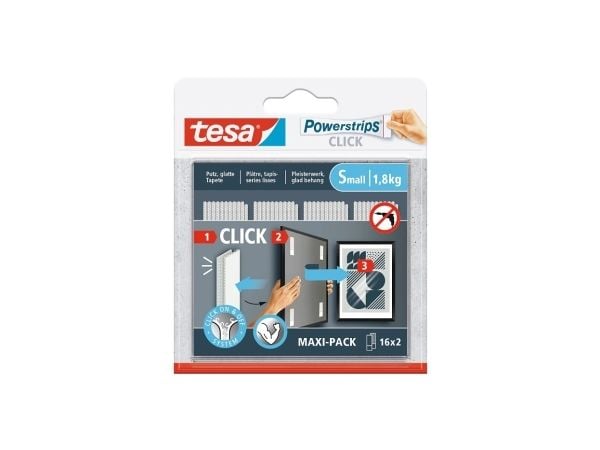 TESA Powerstrips CLICK S, Kiinnitysalusta, Valkoinen, Sisätila, 1,8 kg, 20 mm, 60 mm