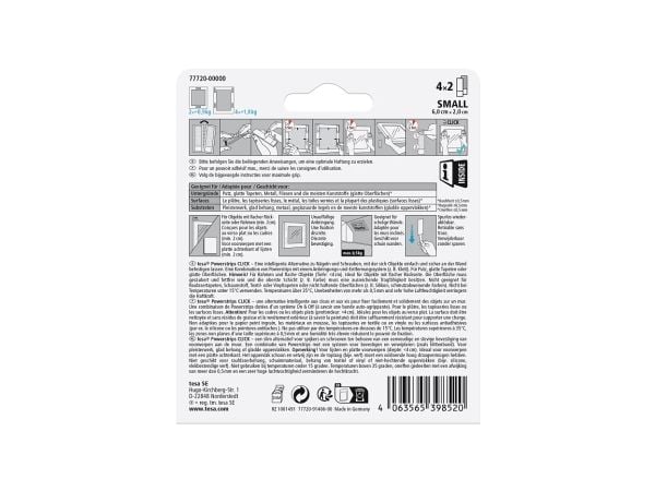 TESA Powerstrips CLICK S, Monteringspute, Hvit, Innendørs, 1,8 kg, 20 mm, 60 mm