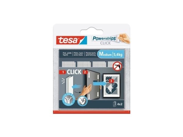 TESA Powerstrips CLICK M, Monteringspute, Hvit, Innendørs, 5,4 kg, 20 mm, 80 mm
