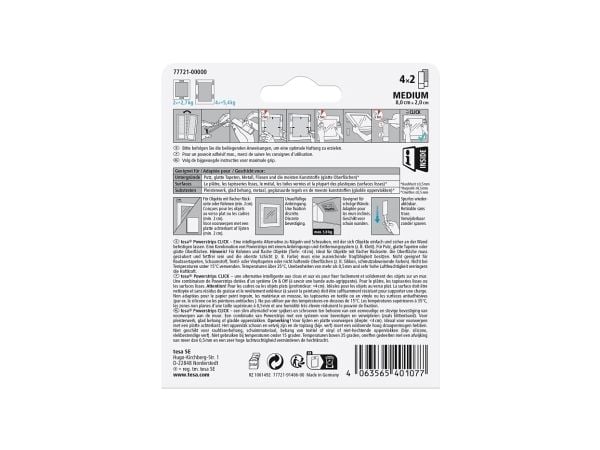TESA Powerstrips CLICK M, Monteringspute, Hvit, Innendørs, 5,4 kg, 20 mm, 80 mm