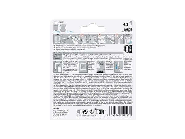 TESA Powerstrips CLICK L, Monteringspute, Hvit, Innendørs, 7,2 kg, 20 mm, 85 mm