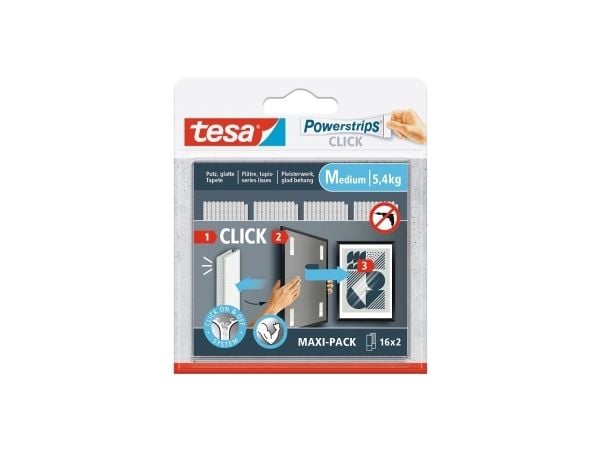 TESA Powerstrips CLICK M, Monteringspute, Hvit, Innendørs, 5,4 kg, 20 mm, 80 mm
