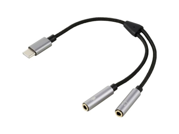Renkforce RF-6627280, USB-C, Hankjønn, 2 x 3.5mm, Hunkjønn, 0,2 m, Sort, Grå