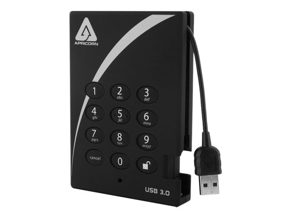 Apricorn Aegis Padlock 3.0 A25-3PL256-500 - Harddisk - kryptert - 500 GB - ekstern (bærbar) - 2.5" - USB 3.0 - 5400 rpm - buffer: 8 MB - FIPS 197