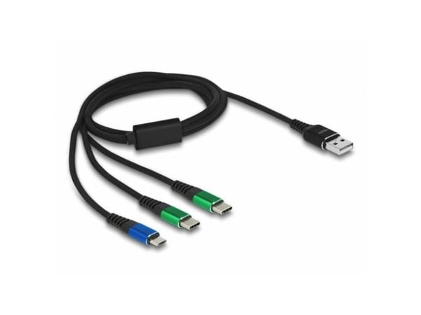 Delock - USB-kabel - USB (kun strøm) (hann) til Micro-USB type B (kun strøm), USB-C (kun strøm) (hann) - 5 V - 3 A - 1 m - svart
