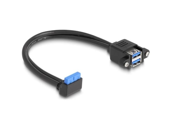 Delock-kabel USB 5 Gbps stolpekontakt 90° vinklet til 2 x USB 5 Gbps Type-A-kontakt for installasjon 50 cm