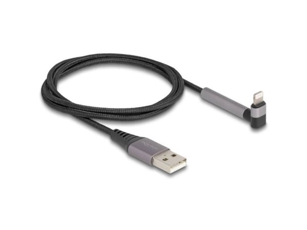 Delock - Lightning-kabel - USB hann rett til Lightning hann vinklet, stativ - 1.5 m - svart/grå - lade og synkronisere