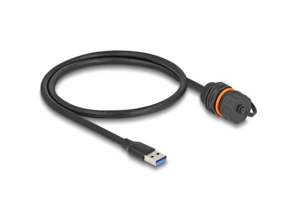Delock USB 5 Gbps -kaapeli USB Type-A uros USB Type-A naarasliitäntään asennusta varten M20-kierteellä ja IP68-tiivistyskorkilla varustettuna