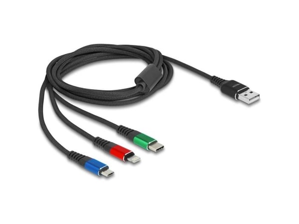 Delock - Strømkabel - USB (kun strøm) (hann) til USB-C (kun strøm), Apple Lightning (kun strøm), 4-stifts Micro-USB Type B (kun strøm) (hann) - 5 V...