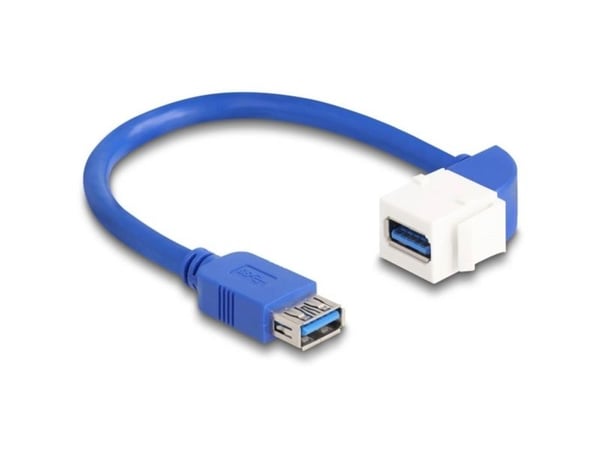 Delock Keystone Module -kaapeli USB 5 Gbps Type-A naaras USB Type-A naaras 90° kulmassa 20 cm sininen