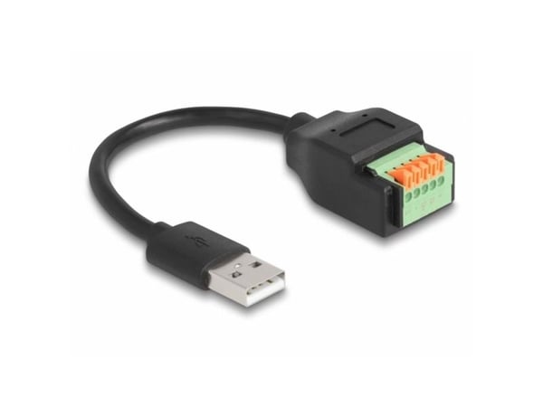 Delock - USB-adapterkabel - USB (hann) til 5-pins terminalblokk - USB 2.0 - 15 cm - trykknapp, 2,54 mm stigning, stripped ends - svart/grønn