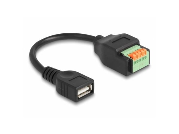 Delock - USB-adapterkabel - USB (hunn) til 5-pins terminalblokk - 15 cm - trykknapp, 2,54 mm stigning, stripped ends - svart/grønn