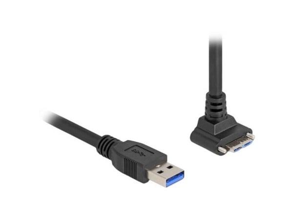 Delock USB 5 Gbps kabel USB Type-A hann rett til USB Micro-B hann med skrueavstand 18 mm 90° vinklet oppover