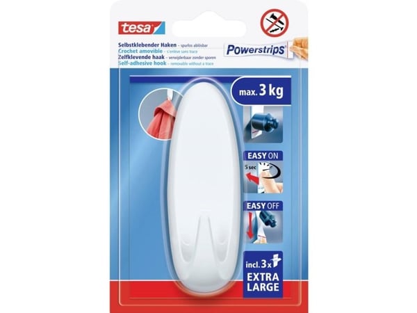TESA 59025-00000-00, Innendørs, Knagg, Hvit, Polystirol, Limstrimmel, 3 kg