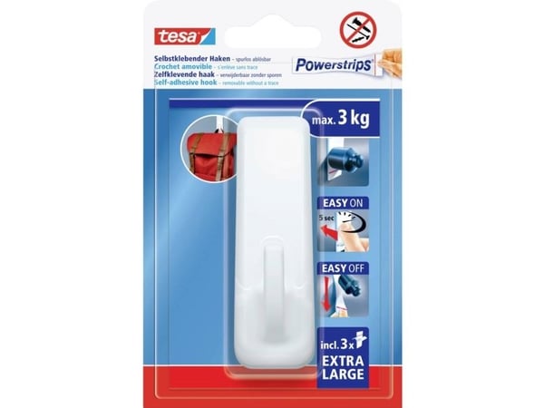 TESA 59029-00000-00, Innendørs, Knagg, Hvit, Polystirol, Limstrimmel, 3 kg