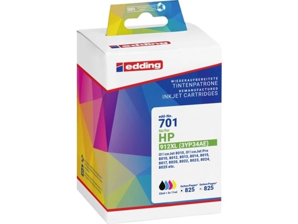 Edding EDD-701, Sort, Cyan, Fiolblå, Gult, 32 ml, 11 ml, 4 stykker, 825 sider, Multipakke