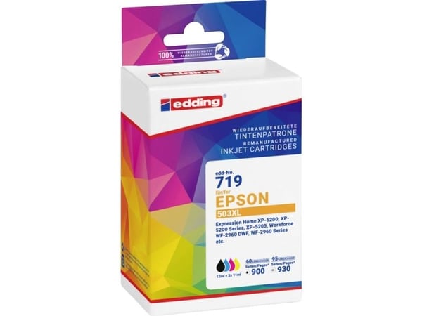 Edding EDD-719, Svart, Cyan, Fiolblå, Gult, 12 ml, 11 ml, 4 stykker, 900 sider, Multipakke