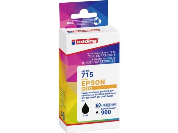Edding EDD-715, musta, 12 ml, 1 kpl, 900 sivua, Kertapakkaus