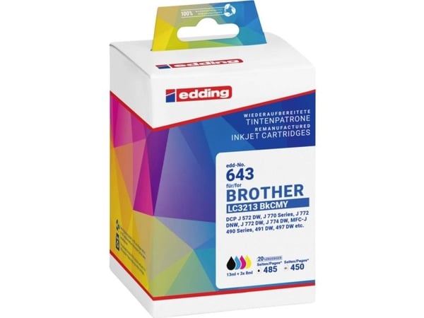 Edding EDD-643, Sort, Cyan, Fiolblå, Gult, 13 ml, 8 ml, 4 stykker, 485 sider, Multipakke