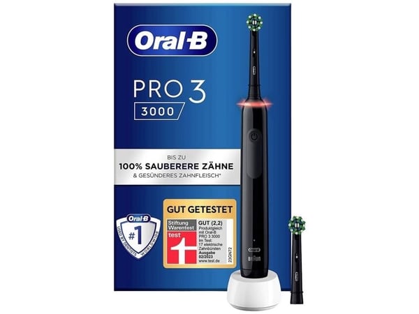 Oral-B Pro 3 Pro3 3000, Voksen, Roterende vibrerende Tannbørste, Daglig stell, Sensitiv / Myk, Whitening, Sort, 2 min, Sort
