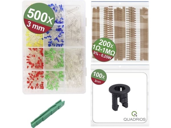 Quadrios 24O195 LED-sortiment röd, grön, gul, blå, vit 20 mA 3 V