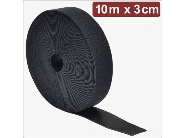 Quadrios 24CA308 Koukku- ja silmukkateippi niputtamiseen Liima- ja silmukkaosa L x W 10 m 3 cm Musta 10 (24CA308)