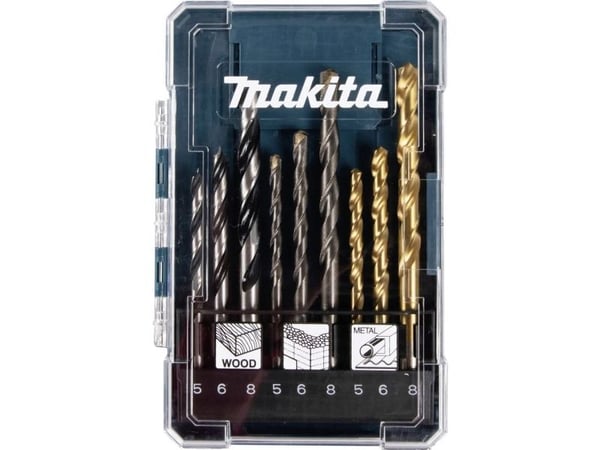 Makita - Borsett - for tre, metall, murverk, murstein - bor, brad-punktsbit - 9 deler - 5 mm, 6 mm, 8 mm