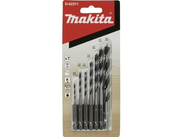Makita - Borsett - for tre - 7 deler - 5 mm, 6 mm, 8 mm, 4 mm, 3 mm, 2 mm - 1/4" - heksagonal - lengde: 75 mm, 100 mm, 110 mm, 115 mm, 90 mm, 69 mm...
